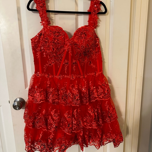 Red corset prom, cocktail, party dress size 16 - Picture 1 of 13